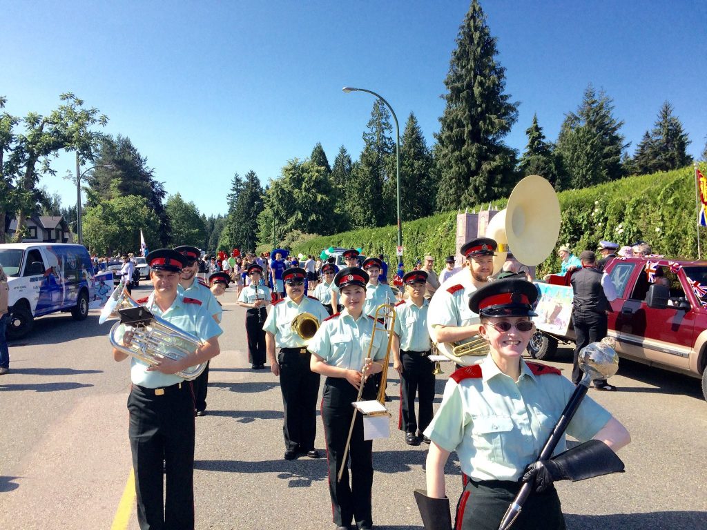 The Marching Band in parade formation at the 2015 Point Grey Fiesta